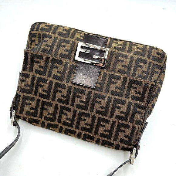 Authentic FENDI Mamma Zucca Bucket Baguette Tan Tobacco Flap Bag Purse Shoulder - Picture 6 of 15